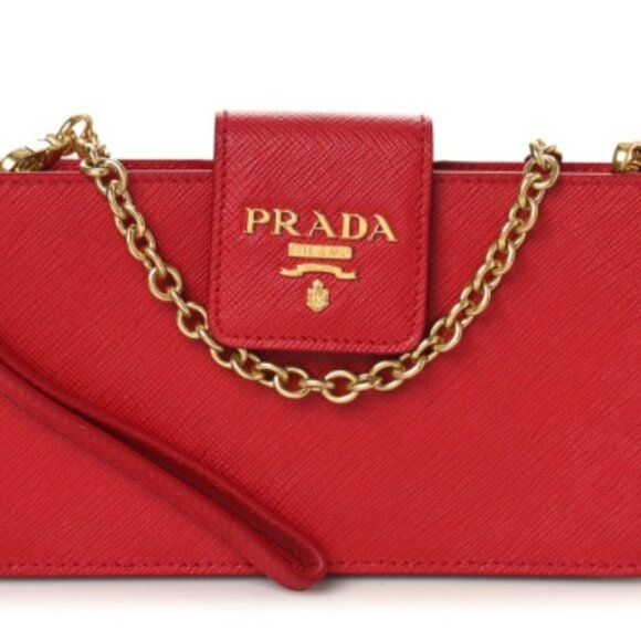 Prada Saffiano Metal Mini Chain Wallet Fuoco - Picture 1 of 4